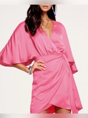 Ramy Brook Pink Satin Wrap Dress